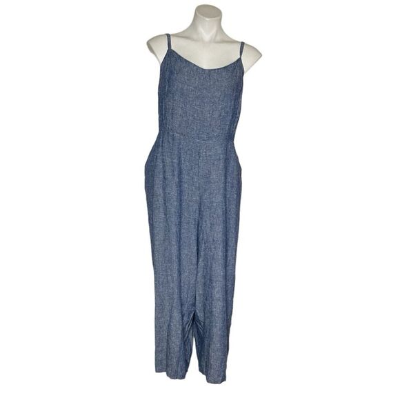OLD NAVY Blue Jumpsuit Chambray Linen Blend Adjustable Straps Plus Size XXL NEW - Picture 1 of 11